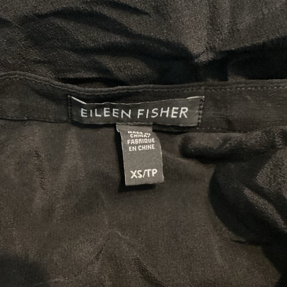 Eileen Fisher Silk Georgette Crepe Button Front Tunic Black Long Sleeve XS - Picture 6 of 7